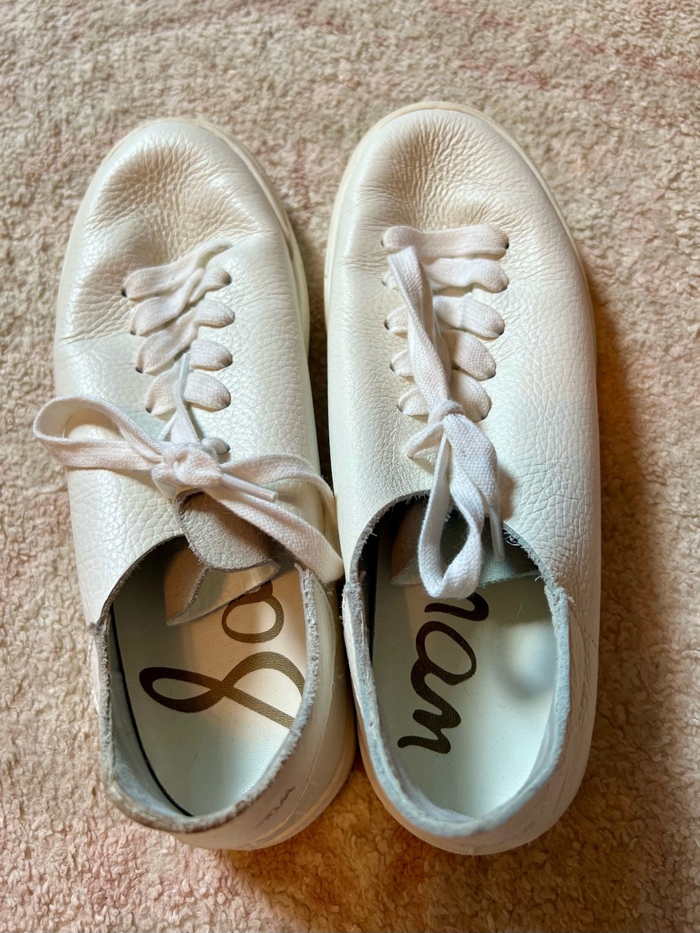 Sam Edelman Cream Leather Lace-Up Sneakers